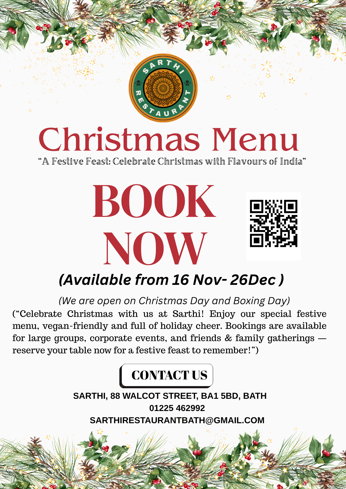 🎄 Christmas Bookings Are Now Open! Celebrate the Festive Season at sarthi